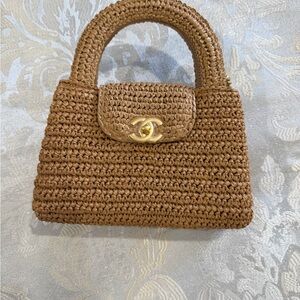 CHANEL Brown Woven Mini Bag with Gold Accent